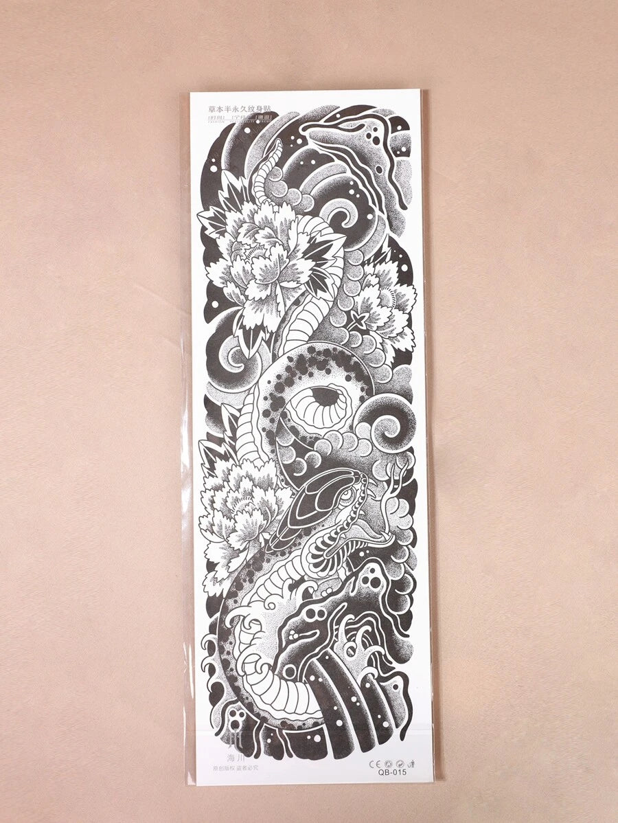 7904 1b-02-08 Etiqueta engomada del tatuaje temporal del brazo completo con estampado de serpiente y flor impermeable