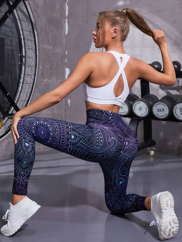 6612 1a-021 Leggings deportivos con estampado de cintura ancha