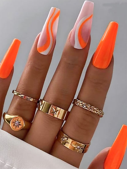 4163 1b-01-15 Set 24 Uñas postizas con patrón naranja