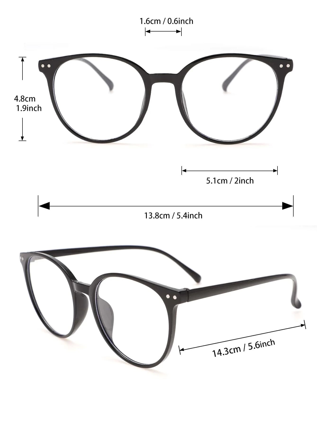 5940 a10-11 Gafas Vintage Para Mujeres Con Marco Circular De Moda Negro Y Lente Clara Para La Vida Diaria