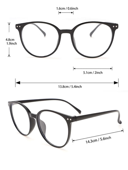 5940 a10-11 Gafas Vintage Para Mujeres Con Marco Circular De Moda Negro Y Lente Clara Para La Vida Diaria