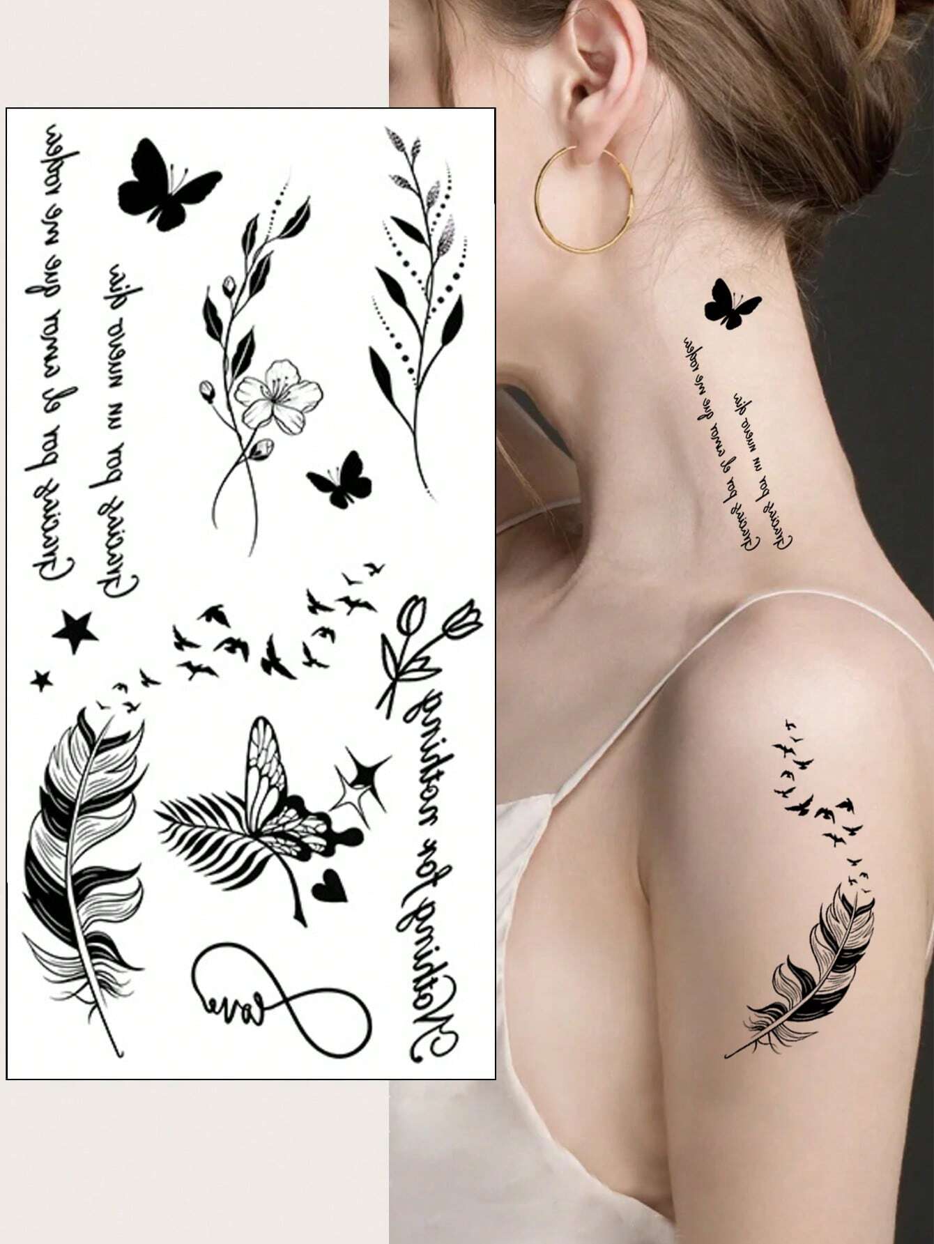 7907 1b-02-02  (una hoja) Etiqueta engomada del tatuaje temporal impermeable y duradera del patrón de la mariposa y de la flor