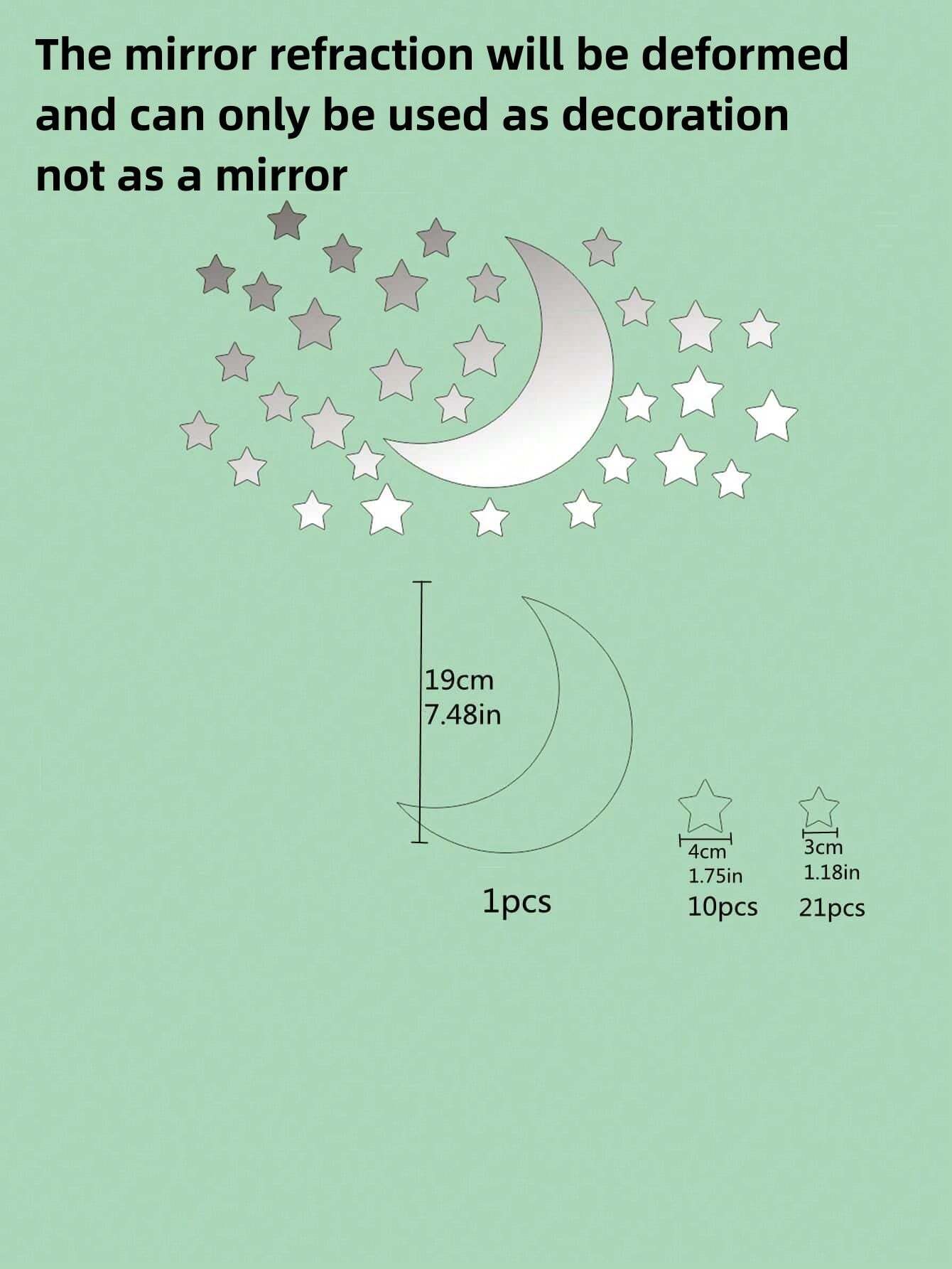 11132 B01-40 1 Set pegatina decorativa para pared con espejo en forma de luna