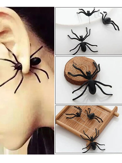 5206 1b-03-02 Una pieza Halloween gracioso araña Pendientes de tachuela Mujer 3d espeluznante negro araña Perno de oreja Pendientes Halloween disfraces fiesta Decoración de bricolaje