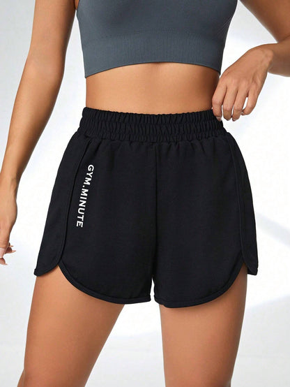 5642 1a-03-01 Shorts deportivos con estampado de letra