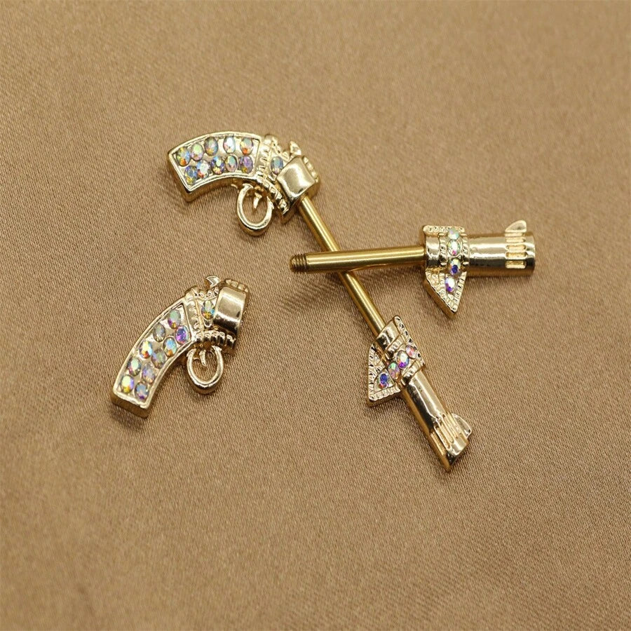 10011 b03-17 Anillos para pezones chapados en oro y con decoración de gemas