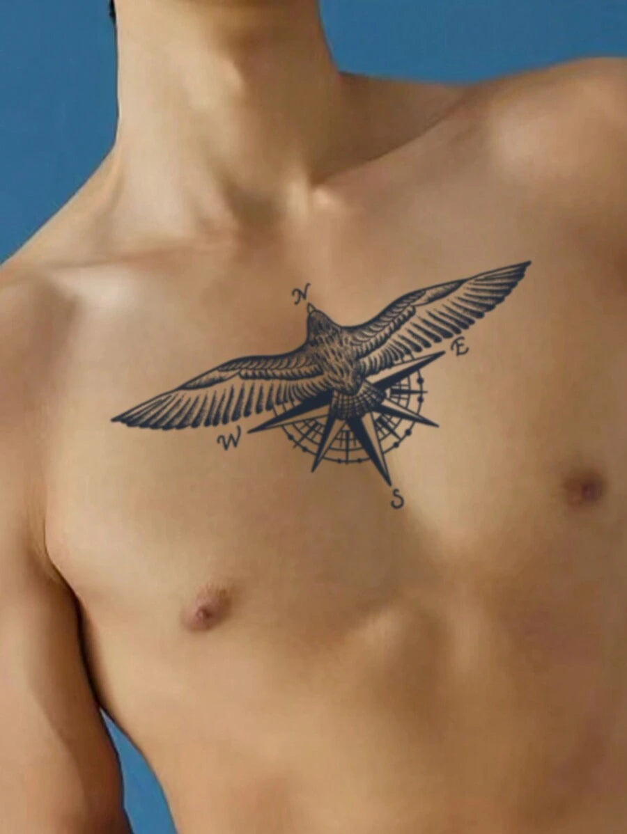 11736 1b-02-02  1 pieza pegatina de tatuaje con patrón de alas de águila resistente al agua sin efecto reflectante para hombres