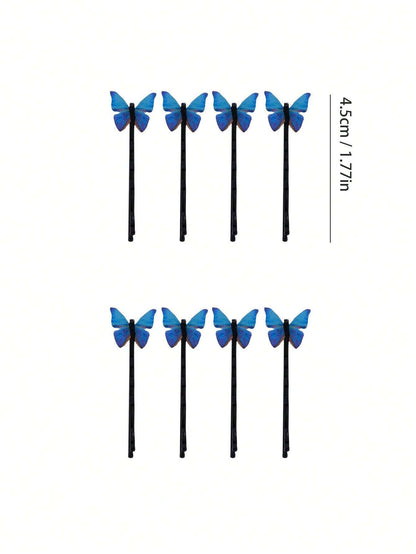 6013 1b-01-14 Set 8 Piezas De Clips Para El Cabello De Mariposa Pequeña De Estilo Ins Gradual Azul