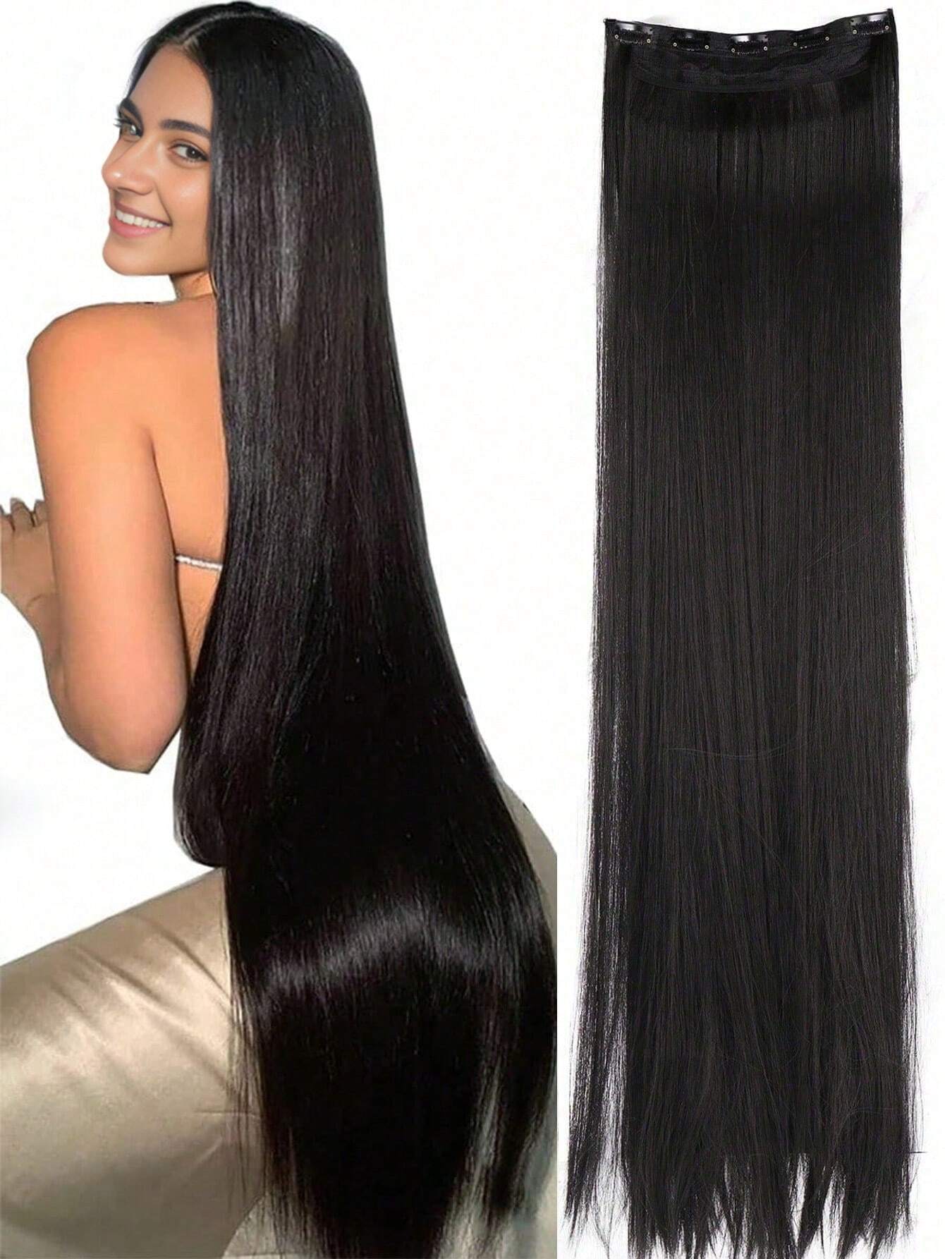 5656 sintético 5 con clip Extensión del pelo largo recto Pelo postizo negro 80CM natural falso pelo para mujeres