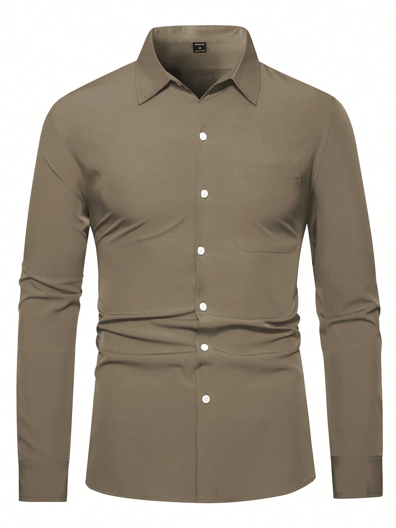 7049 a01-10 Camisa unicolor con botón con parche de bolsillo para hombre