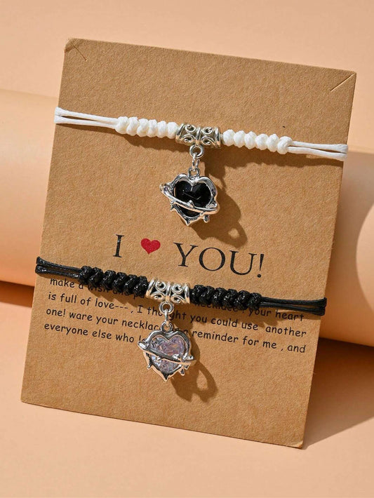 10983 b03-22 Pulsera De Pareja Ajustable De Estilo Gótico Con Colgante En Forma De Corazón