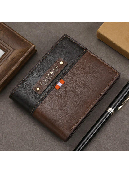 7629 a10-23 Billetera Corta Vintage Para Hombre Con Bloque De Color Y Alta Capacidad Para Tarjetas E Identificación