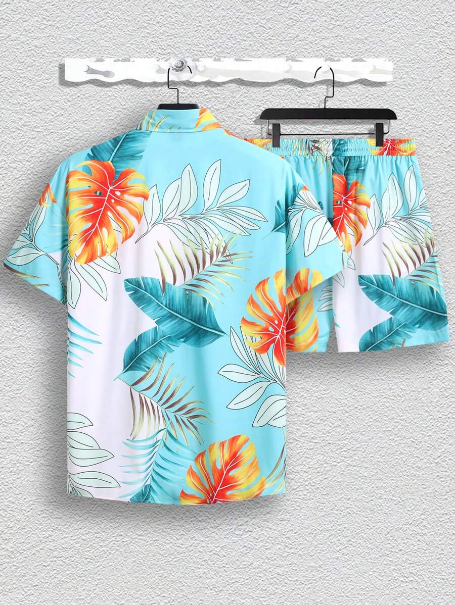 9912 a06-02 Conjunto De 2 Piezas De Camisa Y Shorts Con Estampado Tropical