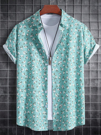 13803 2a-04-21 Camisa De Manga Corta Para Hombres Con Diseño Floral Pequeño