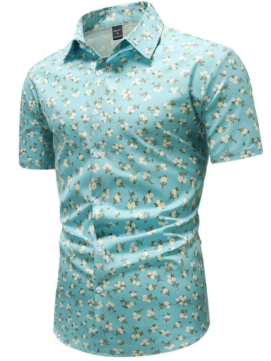 13803 2a-04-21 Camisa De Manga Corta Para Hombres Con Diseño Floral Pequeño