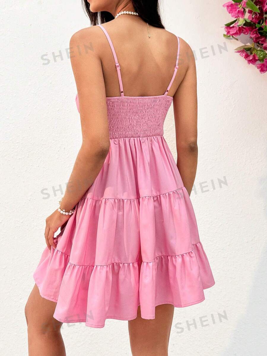 11533  A06-02 Vestido Romántico Rosa Con Tirantes Espagueti