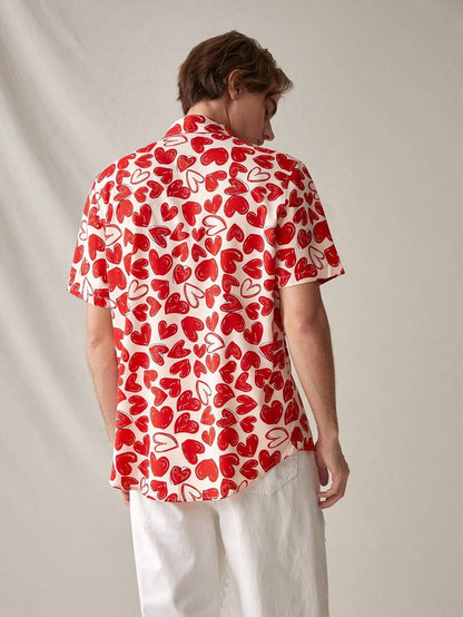 13800 2a-04-21 Camisa Informal Tejida Con Patrón De Estampado De Corazón