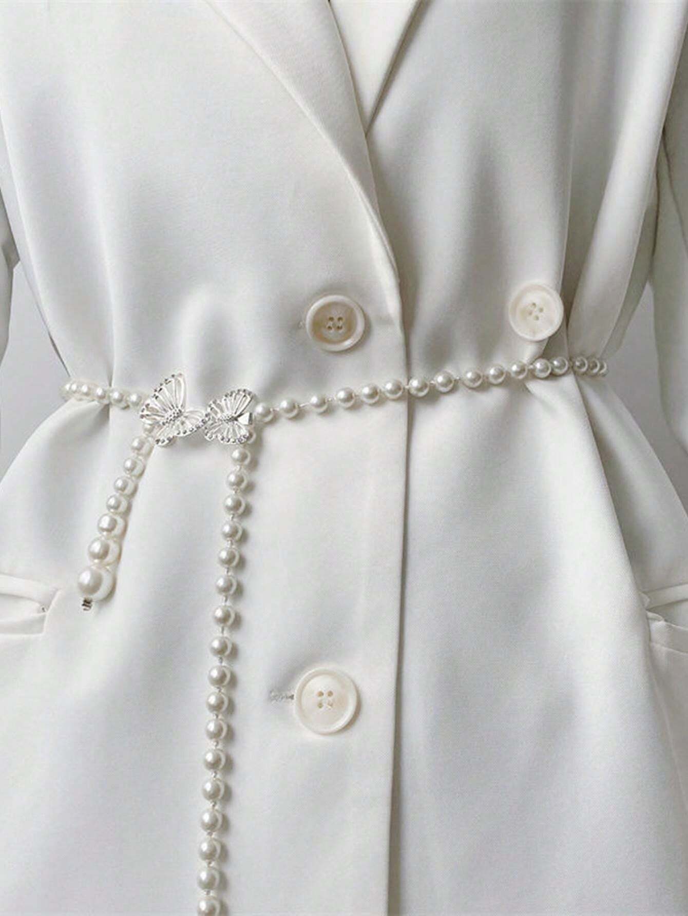 11554 B05-01  1 Pieza Cadena De Cintura De Perlas Blancas Falsas Para Mujeres