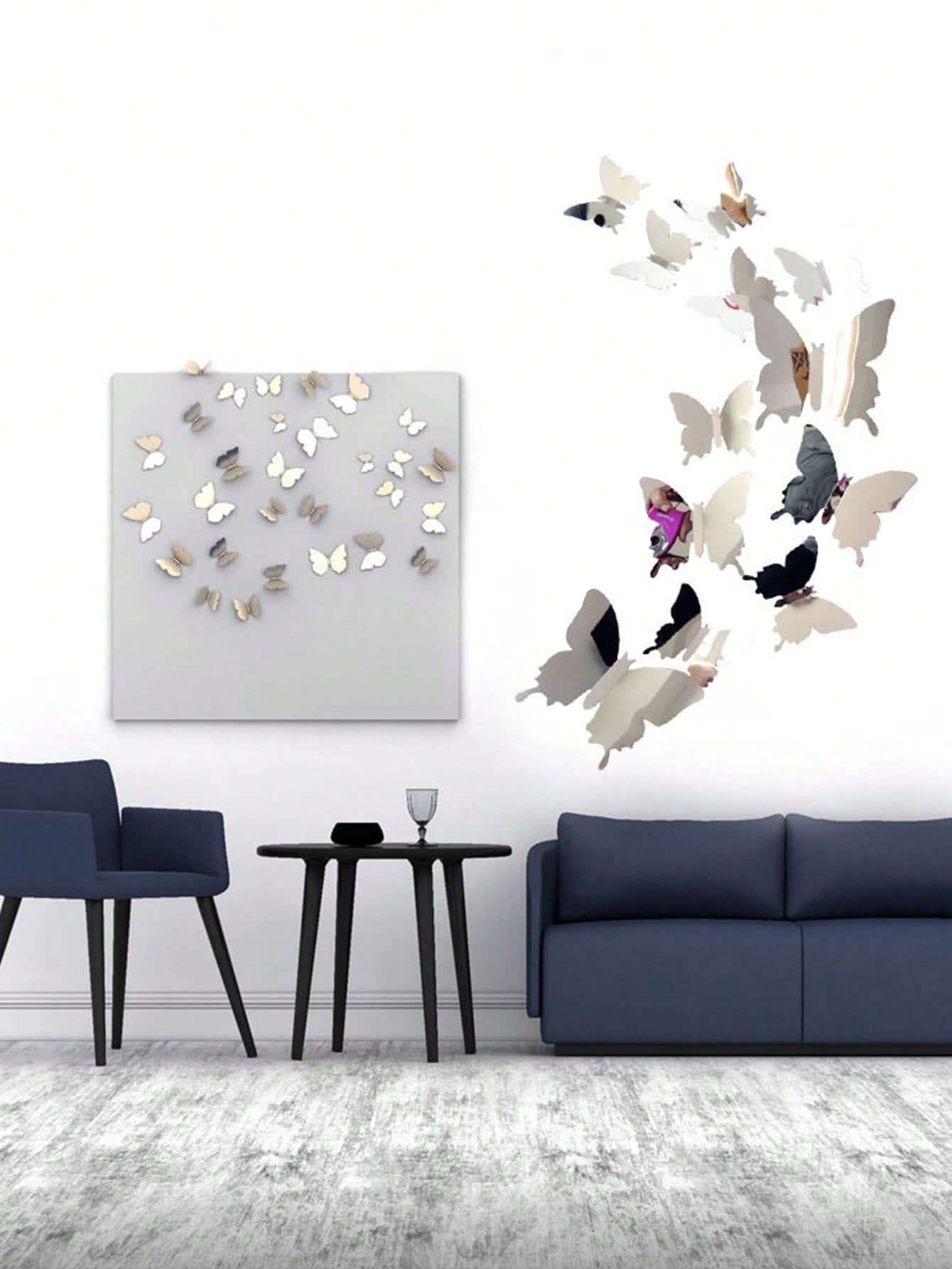 11136 B01-40 12 piezas 3d Espejo con mariposa PVC Arte de pared para casa
