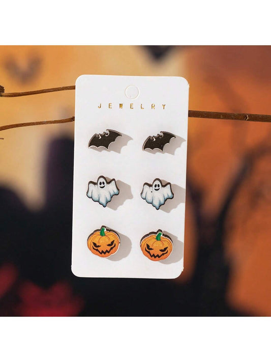 16074 2b-01-03 Aretes Diseño Halloween 3 Pares