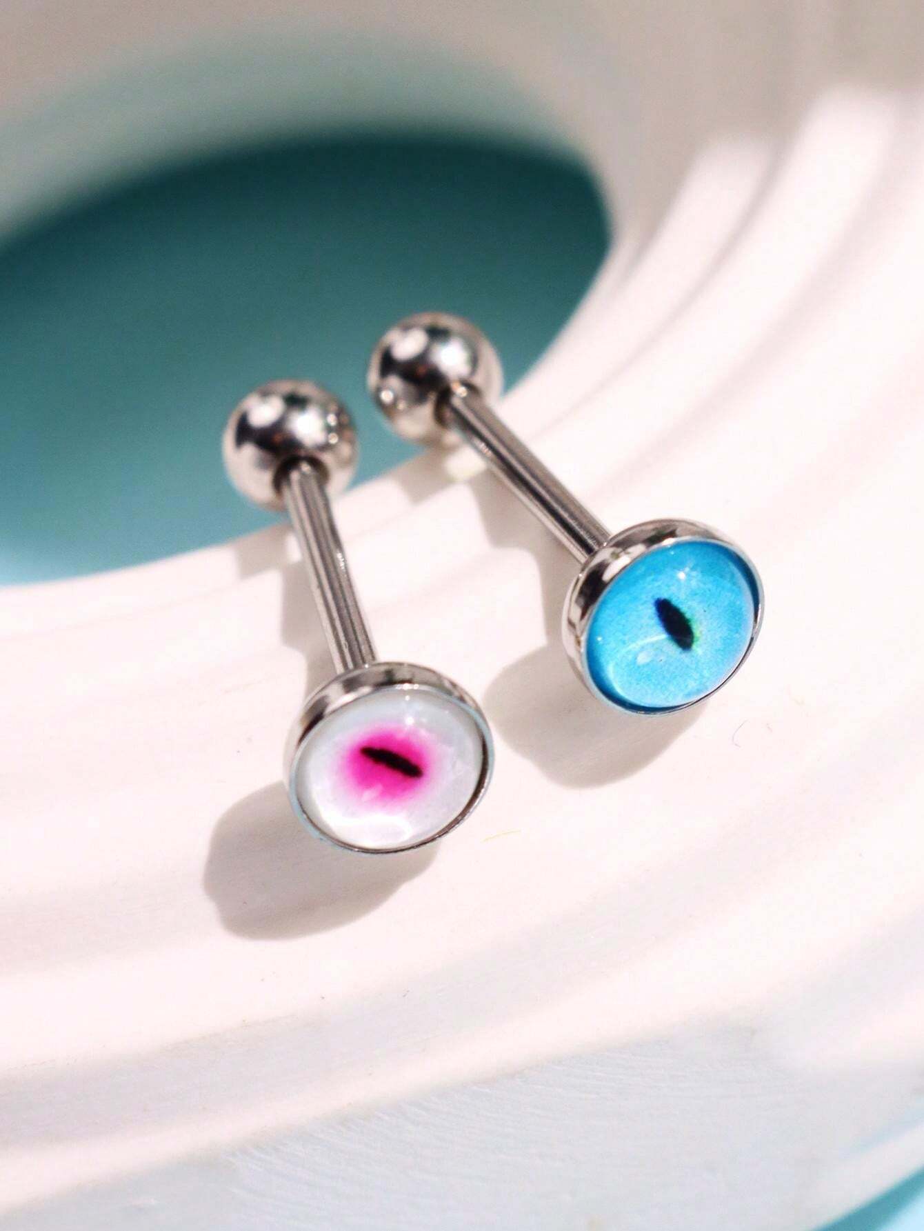 16295 1b-03-10 Joyería de piercing de lengua con forma de ojo metálico holográfico