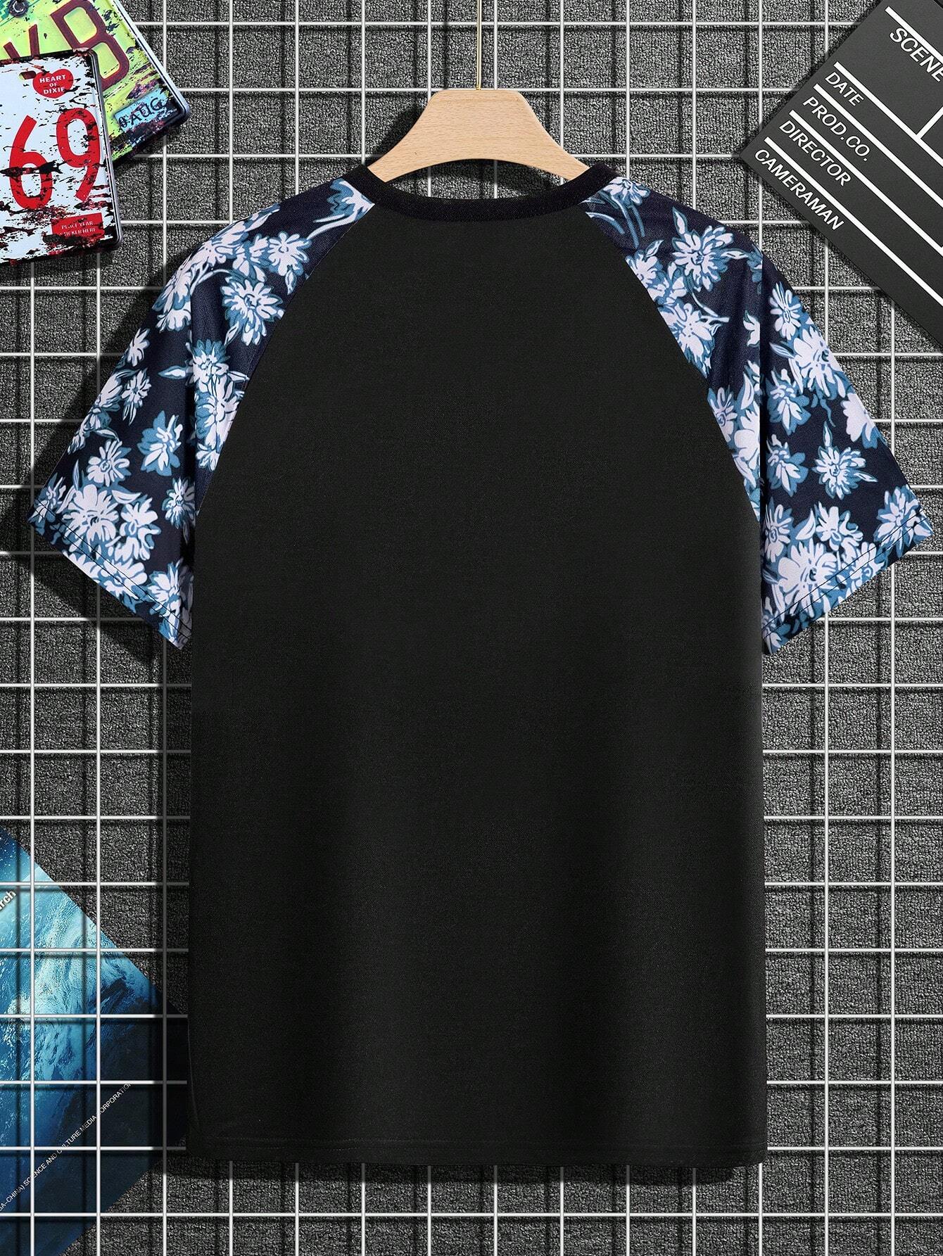 2232 t01 Camiseta con estampado floral de manga raglán