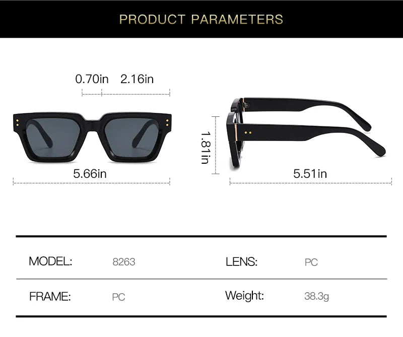 6519 a10-11 Gafas de sol cuadradas con montura gruesa para hombre y mujer