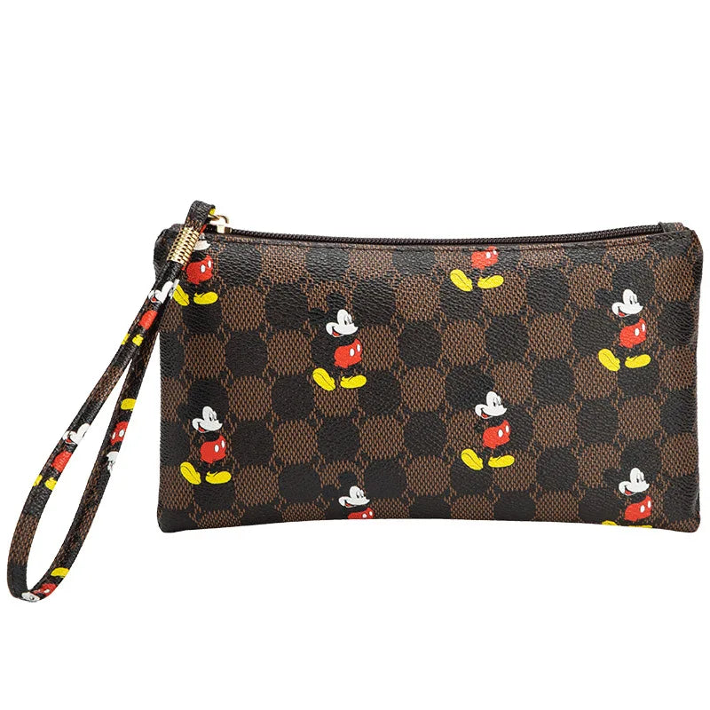 11388  2 C01-01 7-9 Disney-cartera de Mickey para mujer, bolso de mano de cuero, de gran capacidad, con cremallera, para teléfono móvil